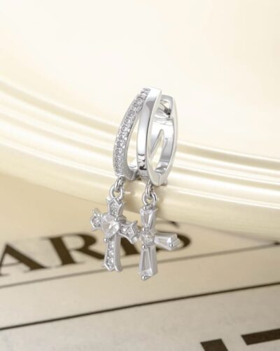 Elegant Vintage Double Cross Hoop Earring Sparkling Zircon