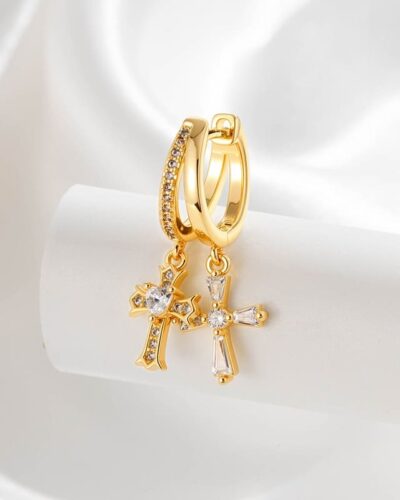Elegant Vintage Double Cross Hoop Earring Sparkling Zircon