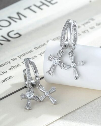 Elegant Vintage Double Cross Hoop Earring Sparkling Zircon