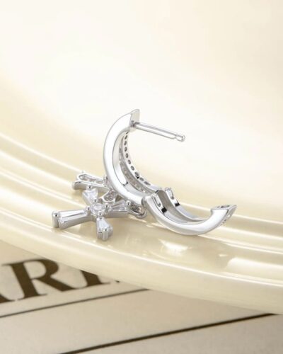 Elegant Vintage Double Cross Hoop Earring Sparkling Zircon