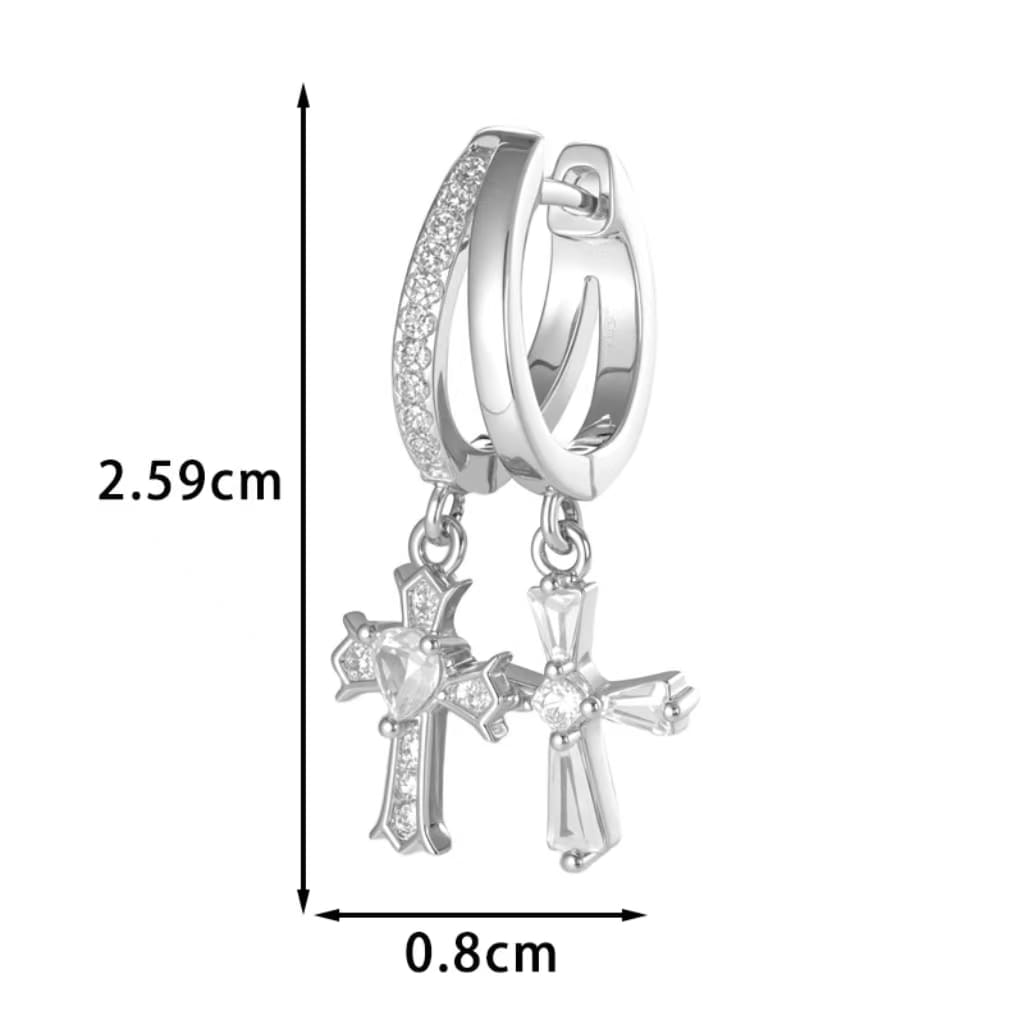 Elegant Vintage Double Cross Hoop Earring Sparkling Zircon