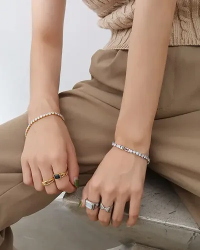 Elegant Zircon Stainless Steel Tennis Bracelet for Women 6