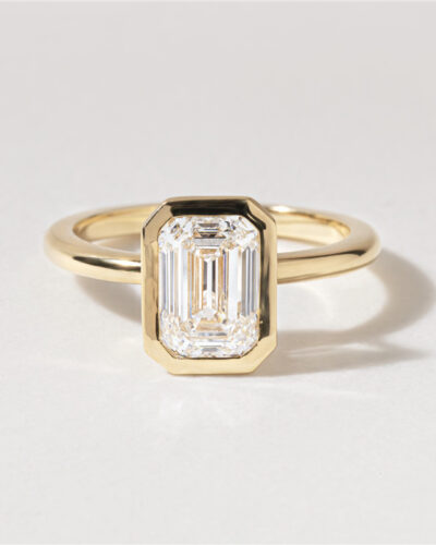 Emerald Cut Lab Grown Engagement Ring with 18K Gold