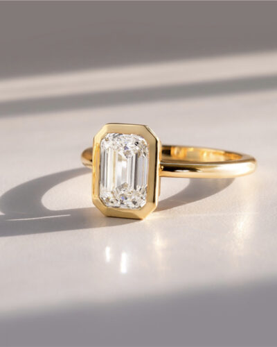 Emerald Cut Lab Grown Engagement Ring with 18K Gold