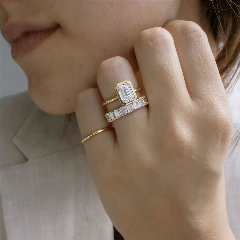 Emerald Cut Lab Grown Engagement Ring with 18K Gold
