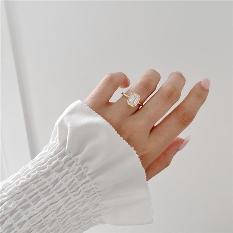 Emerald Cut Lab Grown Engagement Ring with 18K Gold