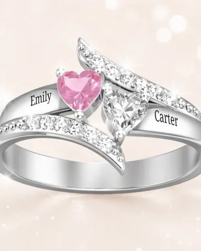 Eternal Heart S925 Silver Personalized Two Birthstone Ring Surprise Gift