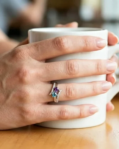 Eternal Heart S925 Silver Personalized Two Stone Birthstone Ring Surprise Gift