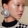 Exaggerated Oversize Round Pearl and Diamond Earrings