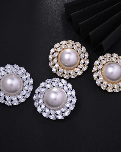 Exaggerated Oversize Round Pearl and Diamond Earrings