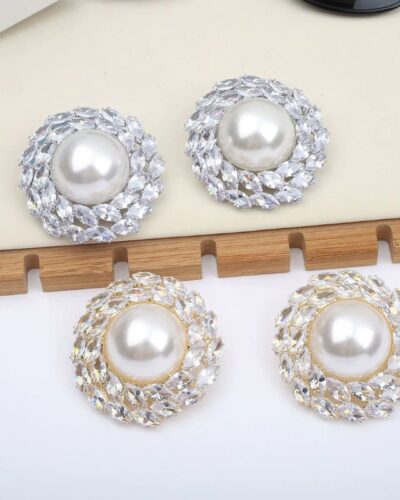 Exaggerated Oversize Round Pearl and Diamond Earrings