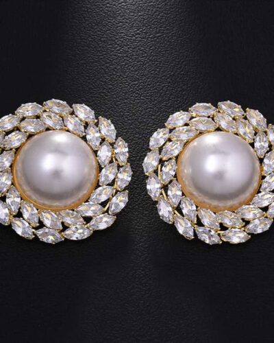 Exaggerated Oversize Round Pearl and Diamond Earrings