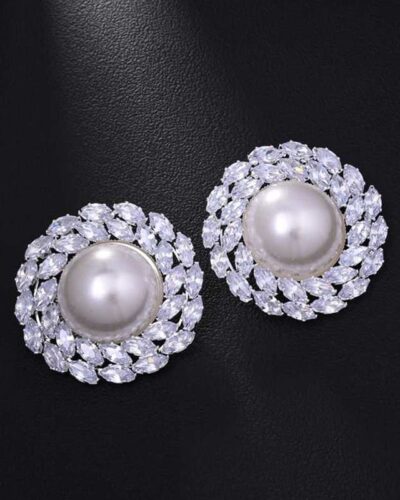 Exaggerated Oversize Round Pearl and Diamond Earrings