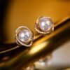 Exquisite 18K Gold Plated Rose Pearl Zircon Stud Earrings