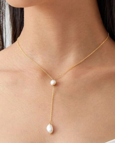 Exquisite Gold Plated Y-Shaped Pearl Necklace Lariat Chain