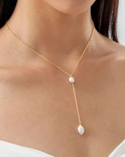 Exquisite Gold Plated Y-Shaped Pearl Drop Necklace