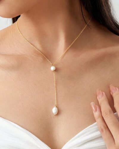 Exquisite Gold Plated Y-Shaped Pearl Drop Necklace