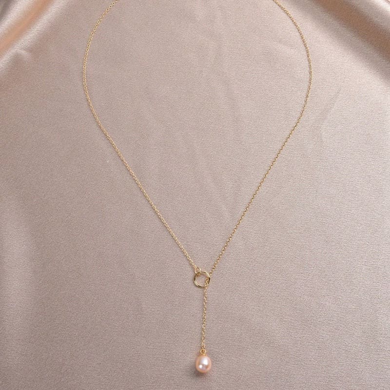 Exquisite Gold Plated Y-Shaped Pearl Drop Necklace