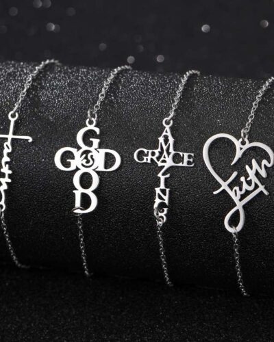 Faith Alphabet Mens Stainless Steel Cross Bracelet