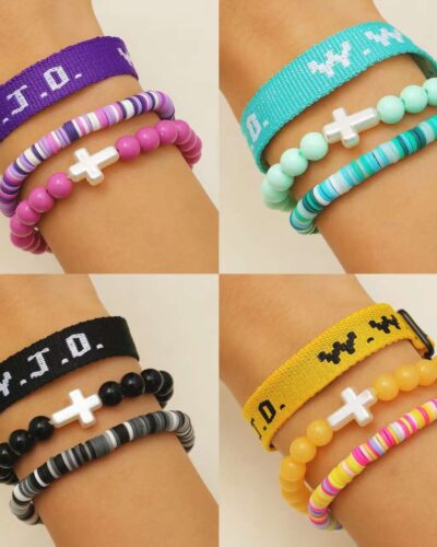 Fashion Fabric Cross and Bead Bracelet