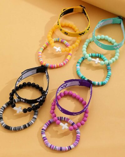 Fashion Fabric Cross and Bead Bracelet