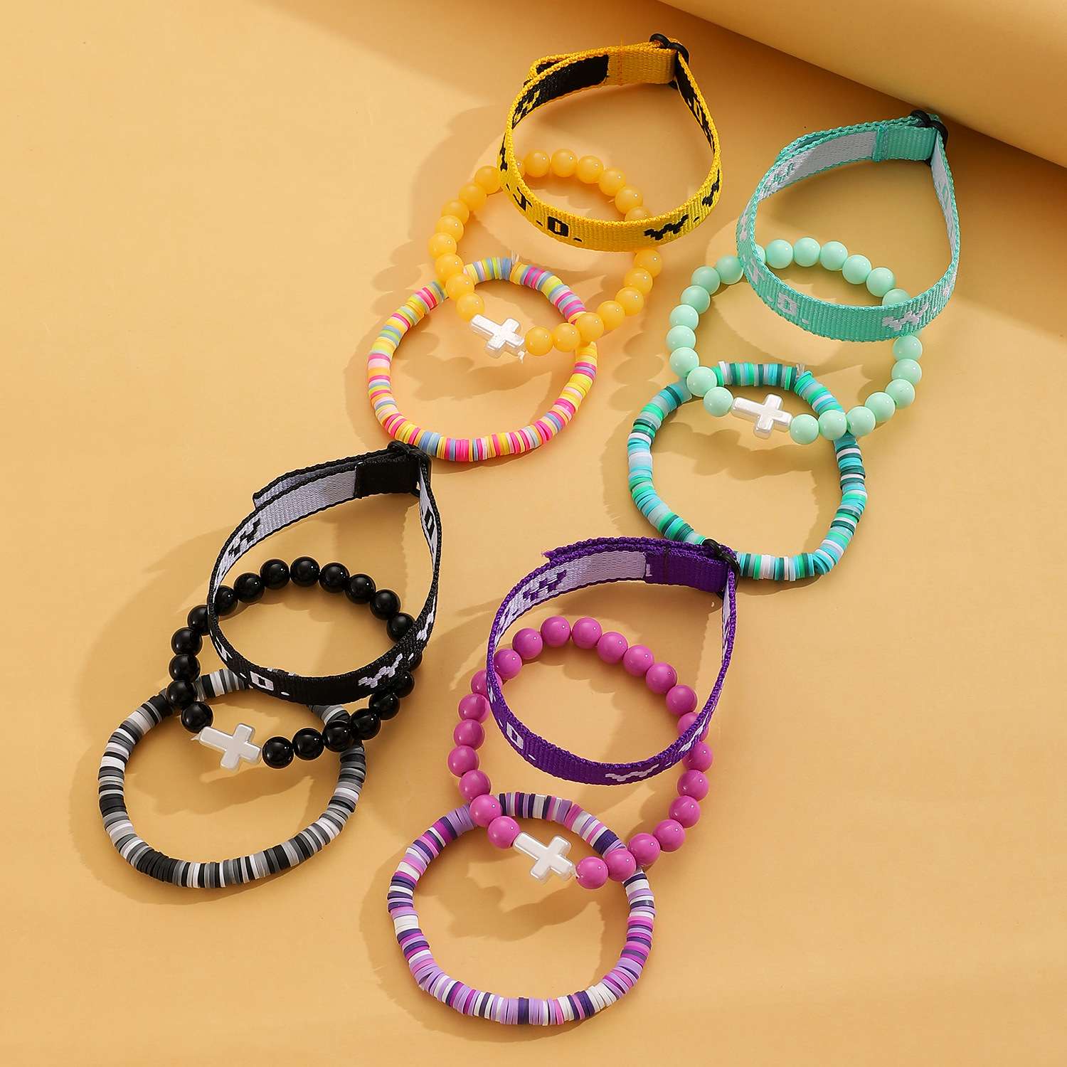 Fashion Fabric Cross and Bead Bracelet