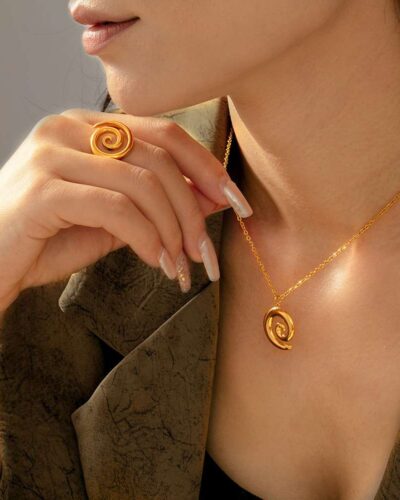 Fashion Gold Plated Stainless Steel Spiral Pendant Necklace