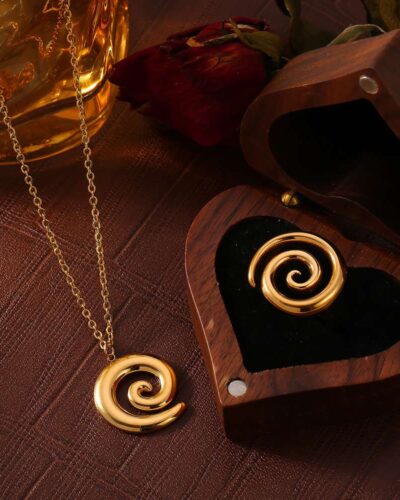 Fashion Gold Plated Stainless Steel Spiral Pendant Necklace 2