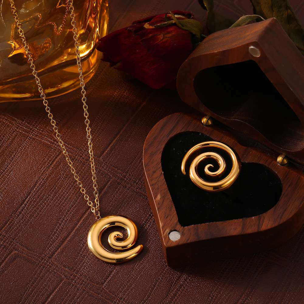 Fashion Gold Plated Stainless Steel Spiral Pendant Necklace 2