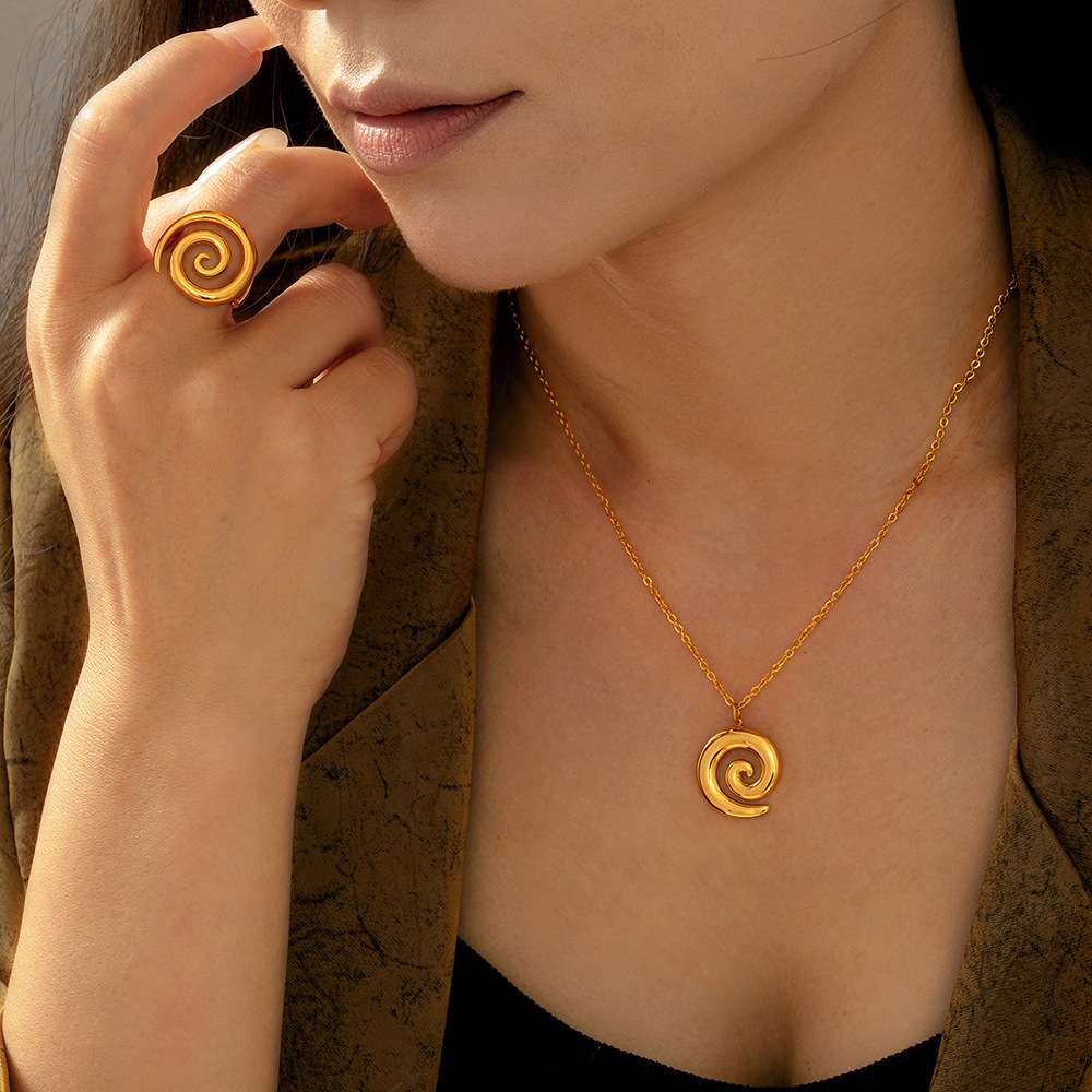 Fashion Gold Plated Stainless Steel Spiral Pendant Necklace 3