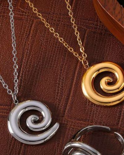 Fashion Gold Plated Stainless Steel Spiral Pendant Necklace 7