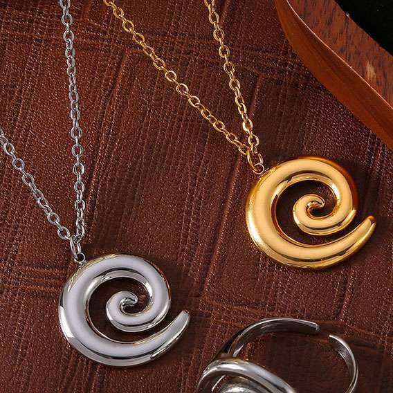Fashion Gold Plated Stainless Steel Spiral Pendant Necklace - Görüntü 4