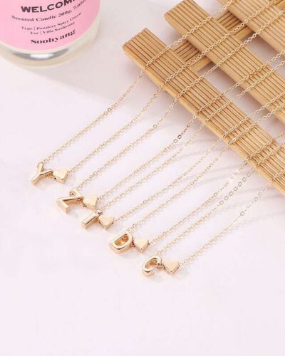 Fashion Heart Stainless Steel Initial Pendant Necklace for Women