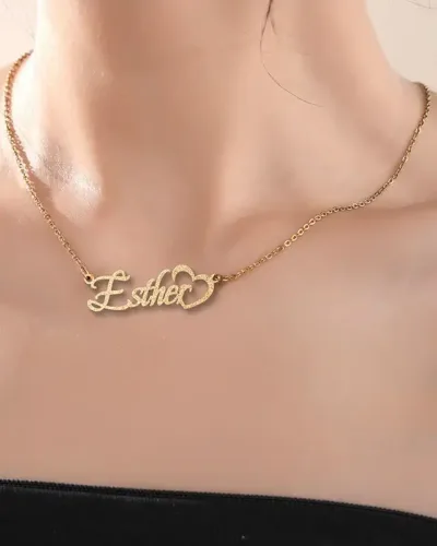 Fashion Matte Stainless Steel Custom Name Heart Necklace