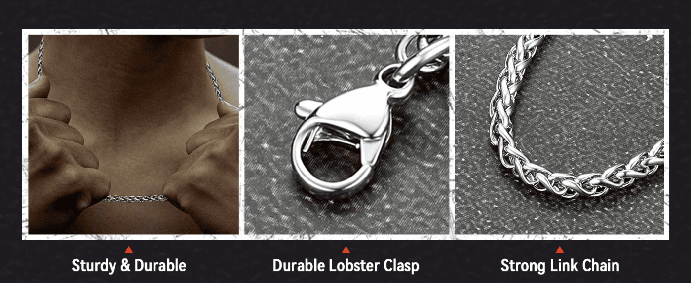Fashionable Punk Stainless Steel Wheat Chain Necklace for Men 2 1