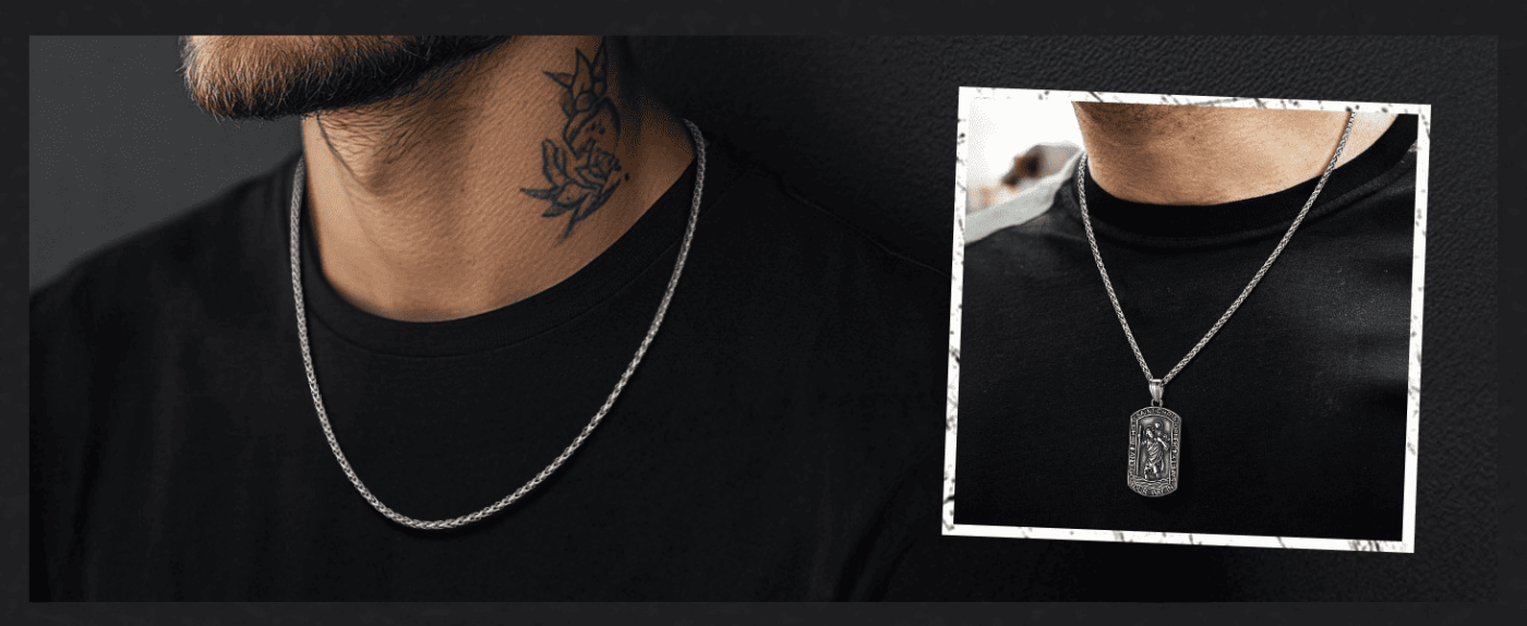 Fashionable Punk Stainless Steel Wheat Chain Necklace for Men