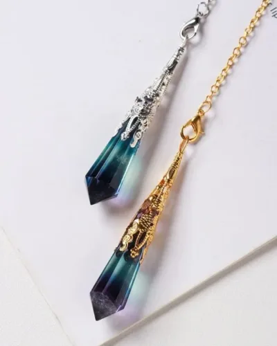 Fluorite Crystal Protection Necklace Long Pendant