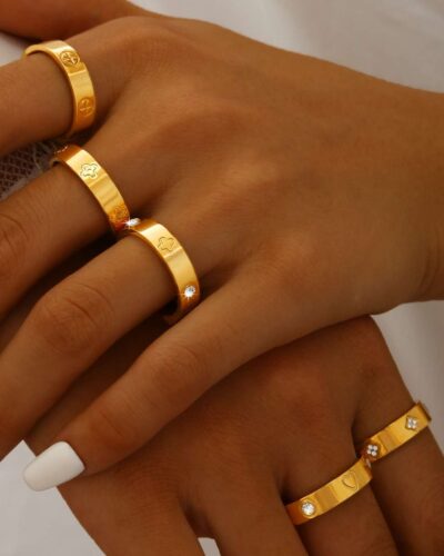 Alternativní pohled na Four-Leaf Clover Bright Stainless Steel Rings in Gold Plated