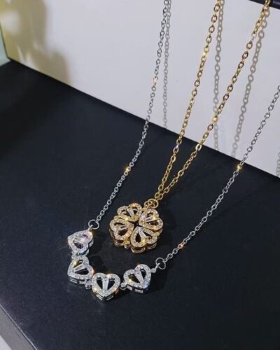 Folding Stainless Steel Four-Leaf Clover Gold Necklace