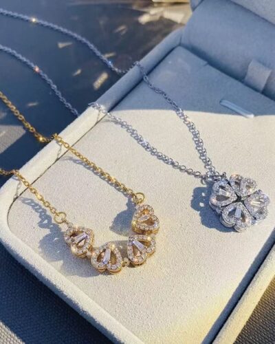 Folding Stainless Steel Four-Leaf Clover Gold Necklace