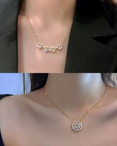 Folding Stainless Steel Four-Leaf Clover Gold Necklace