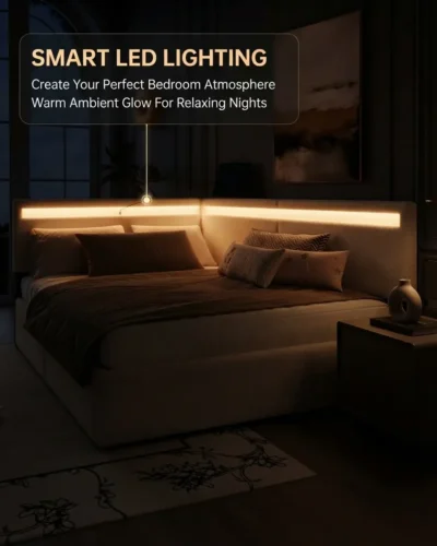 Full Bed Daybed Frame with Headboard and LED light - Image 2