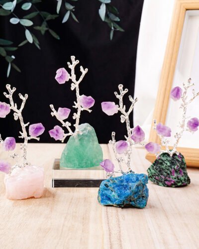 Genuine Amethyst Crystal Growing Tree Raw Stone Base