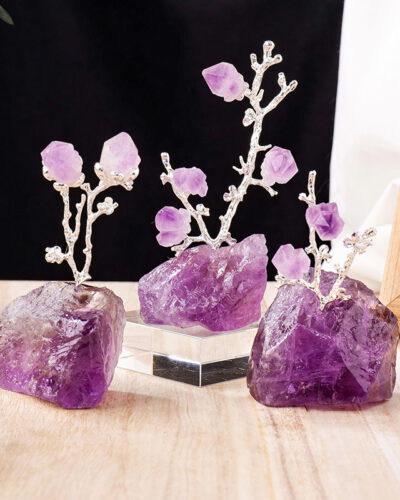 Genuine Amethyst Crystal Growing Tree Raw Stone Base