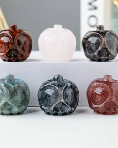 Genuine Crystal Apple Skull Rose Quartz Carving