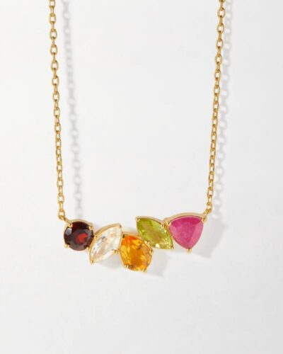 Gold Asymmetrical Zircon Diamond Curved Necklace for Date