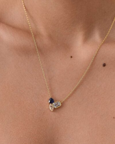 Asymmetrical Multi-Zircon Diamond Curved Necklace for Date