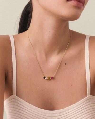 Asymmetrical Multi-Zircon Diamond Curved Necklace for Date