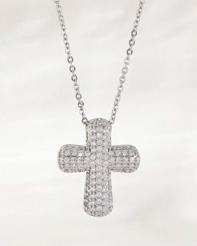 Gold Cubic Zirconia Bubble Cross Necklace Daily Wear