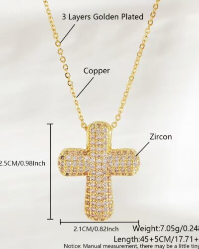 Gold Cubic Zirconia Bubble Cross Necklace Daily Wear